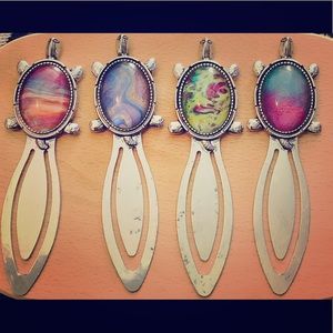 4 turtle shaped acrylic pour painted bookmarks